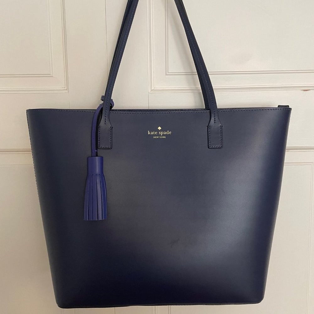 NWOT Kate Spade Large Navy Blue Leather Jana Tote  Purse
